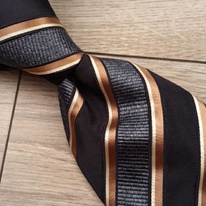 CANALI Italy Black Blue Gold Striped Mens Silk Tie